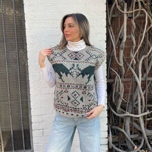 Ralph Lauren vintage 90s moose sweater vest 100% wool sz M / ptp 20 in